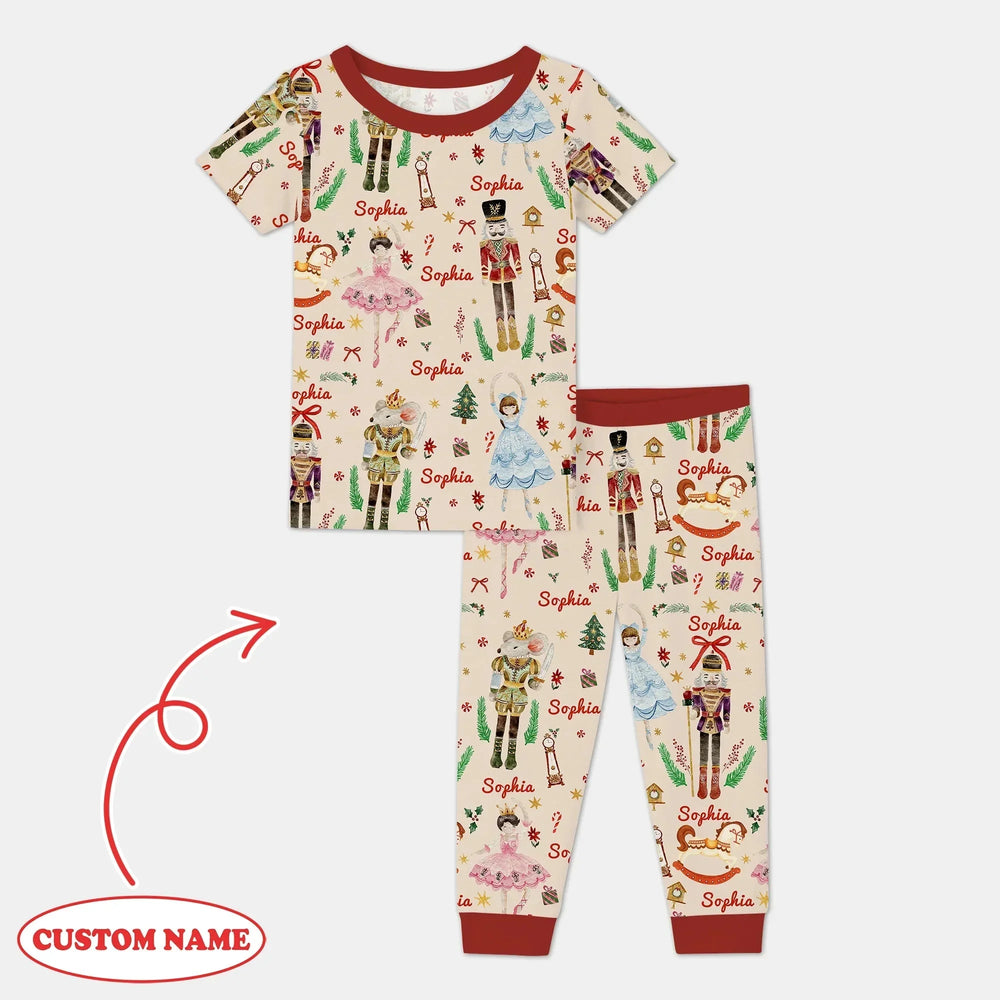 Nutcracker’s Christmas Dream Custom Name Two Piece Short Sleeve Pajama Set , Nutcracker’s Christmas Dream Custom Name Two Piece Short Sleeve Pajama Set - 12-18M
