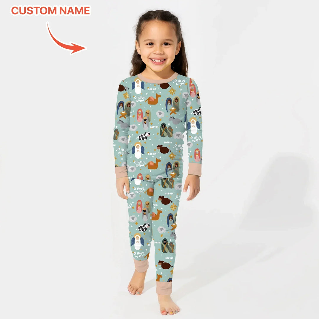 O Holy Night Custom Name Long Sleeve Pajama Set , O Holy Night Custom Name Long Sleeve Pajama Set - 12-18M
