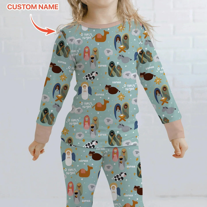 O Holy Night Custom Name Long Sleeve Pajama Set , O Holy Night Custom Name Long Sleeve Pajama Set - 12-18M