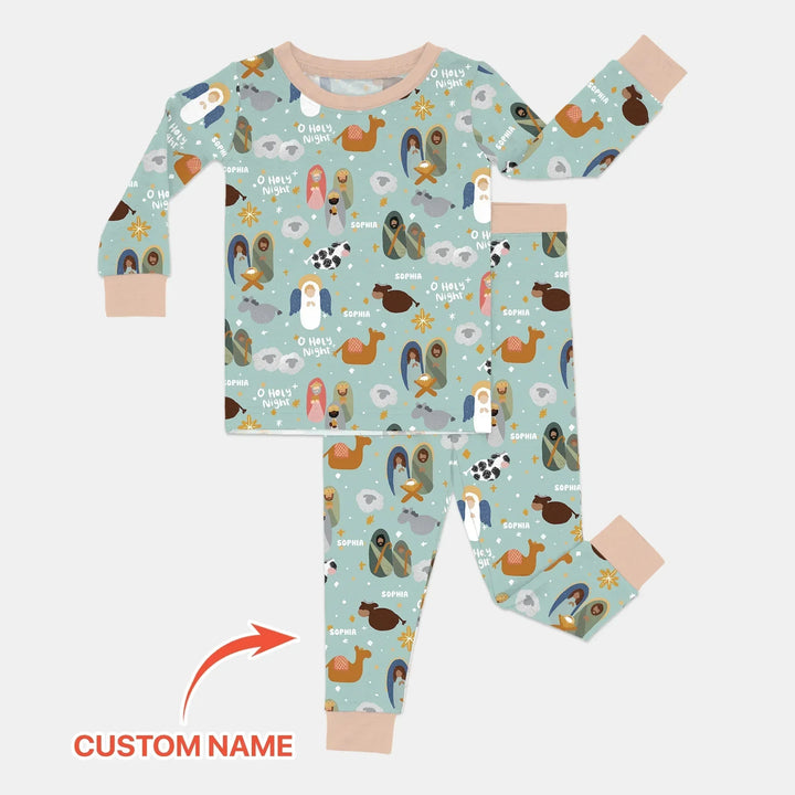 O Holy Night Custom Name Long Sleeve Pajama Set , O Holy Night Custom Name Long Sleeve Pajama Set - 12-18M