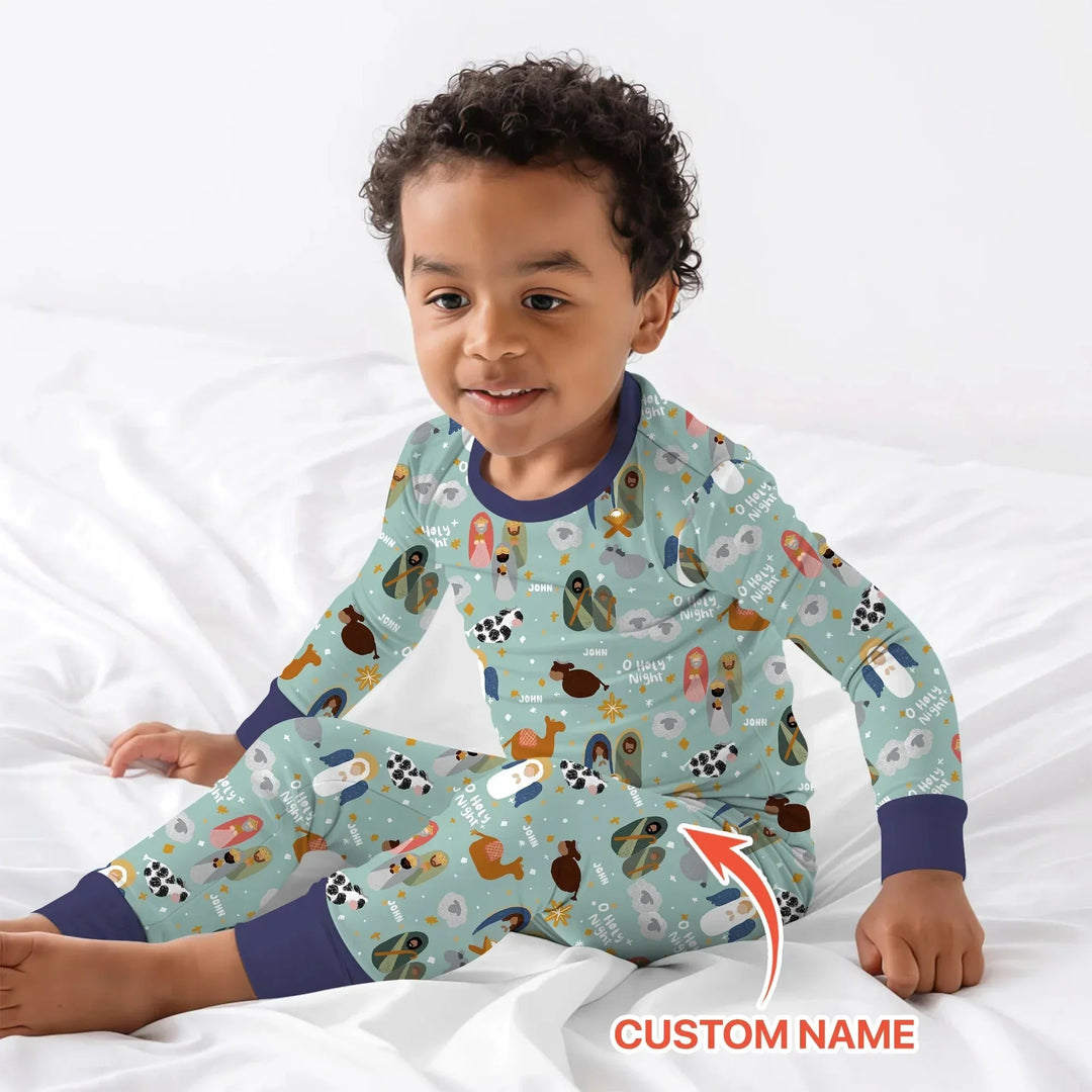 O Holy Night Custom Name Long Sleeve Pajama Set , O Holy Night Custom Name Long Sleeve Pajama Set - 12-18M