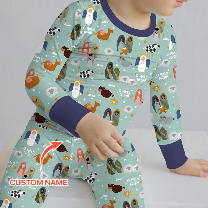 O Holy Night Custom Name Long Sleeve Pajama Set , O Holy Night Custom Name Long Sleeve Pajama Set - 12-18M