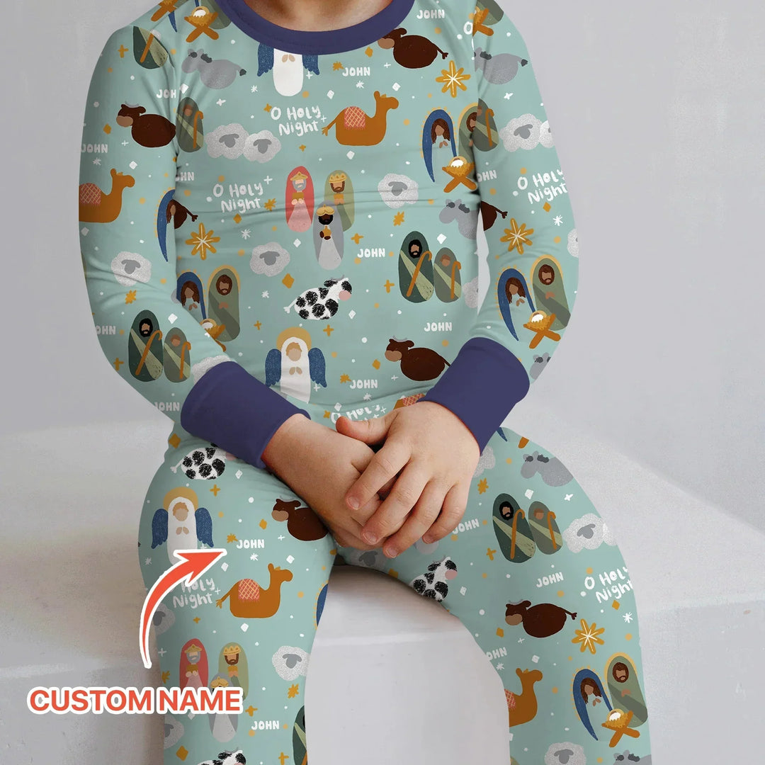 O Holy Night Custom Name Long Sleeve Pajama Set , O Holy Night Custom Name Long Sleeve Pajama Set - 12-18M