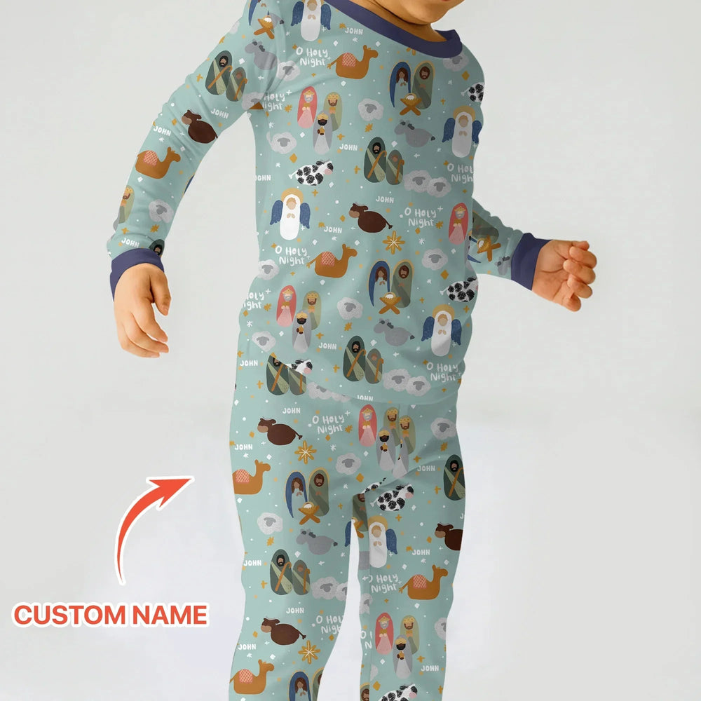 O Holy Night Custom Name Long Sleeve Pajama Set , O Holy Night Custom Name Long Sleeve Pajama Set - 12-18M