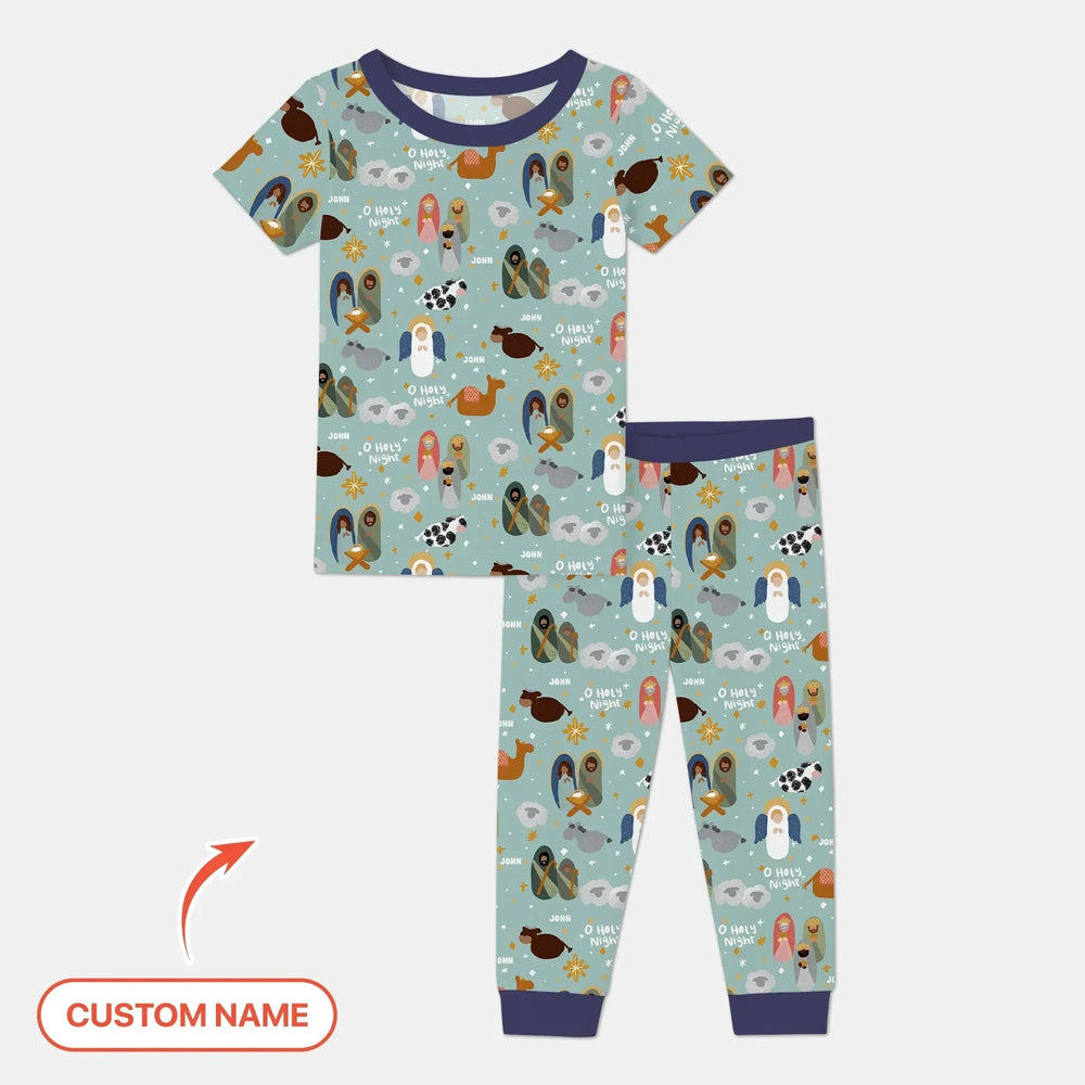 O Holy Night Custom Name Two Piece Short Sleeve Pajama Set , O Holy Night Custom Name Two Piece Short Sleeve Pajama Set - 12-18M