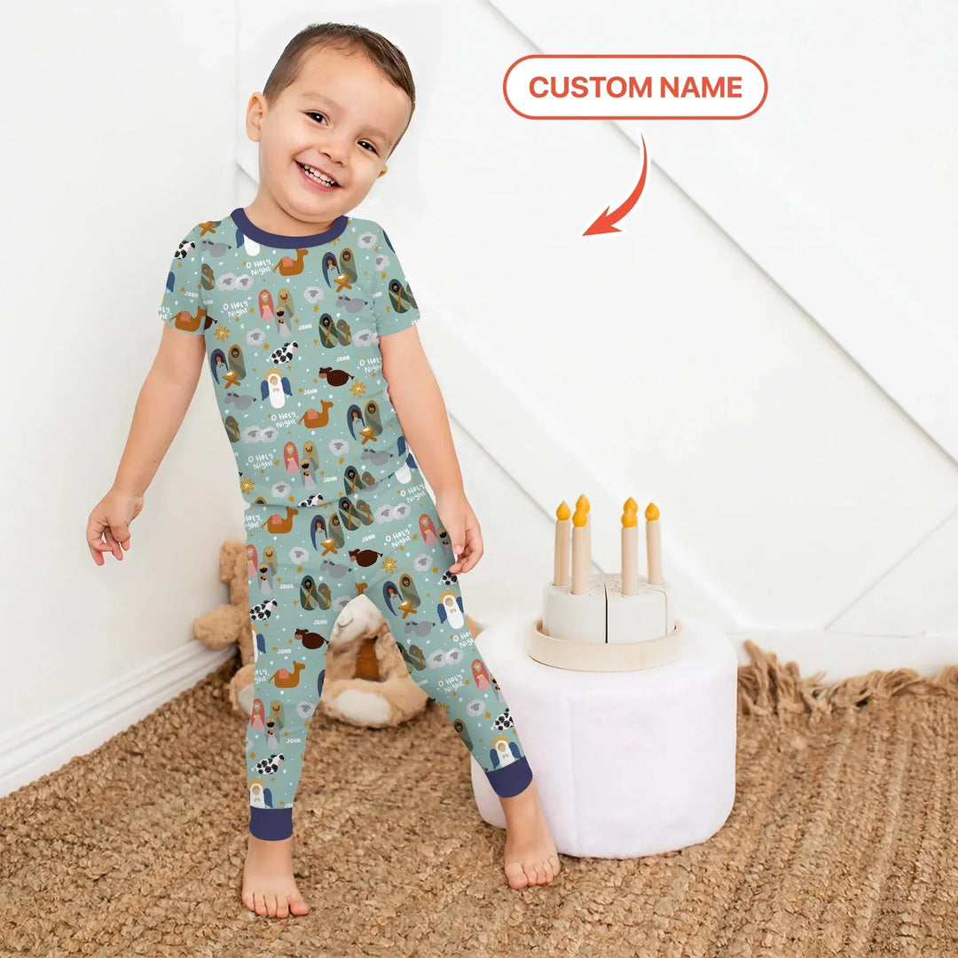 O Holy Night Custom Name Two Piece Short Sleeve Pajama Set , O Holy Night Custom Name Two Piece Short Sleeve Pajama Set - 12-18M