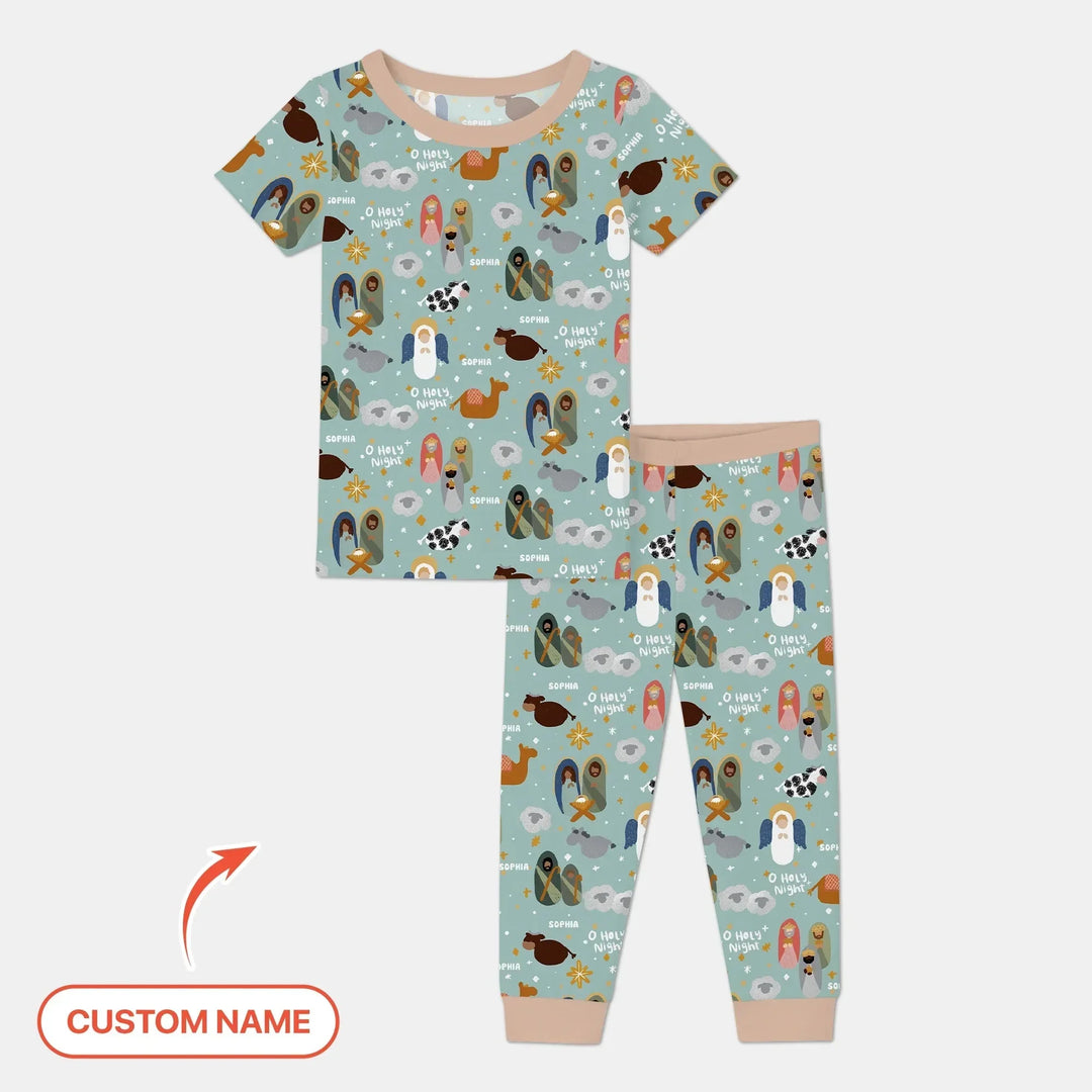 O Holy Night Custom Name Two Piece Short Sleeve Pajama Set , O Holy Night Custom Name Two Piece Short Sleeve Pajama Set - 12-18M
