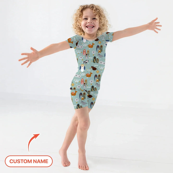 O Holy Night Custom Name Two Piece Short Sleeve Shorts Pajama Set , O Holy Night Custom Name Two Piece Short Sleeve Shorts Pajama Set - 12-18M