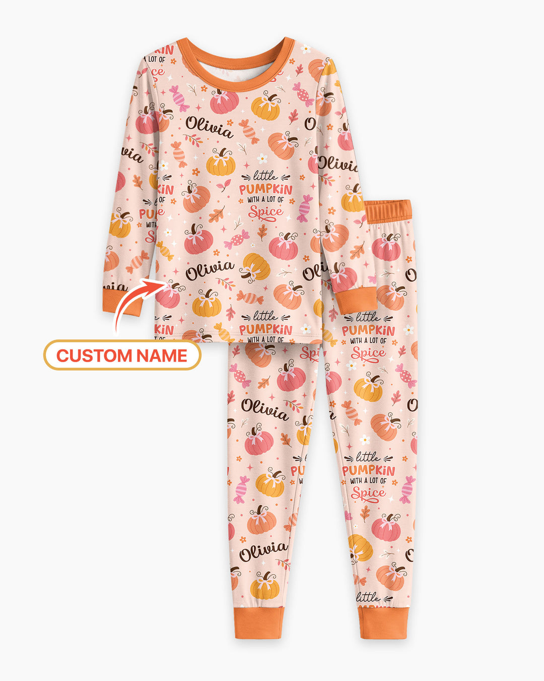 Custom Name Little Pumpkin With A Lot Of Spice Bamboo Two Piece Long Sleeve Pajama Set