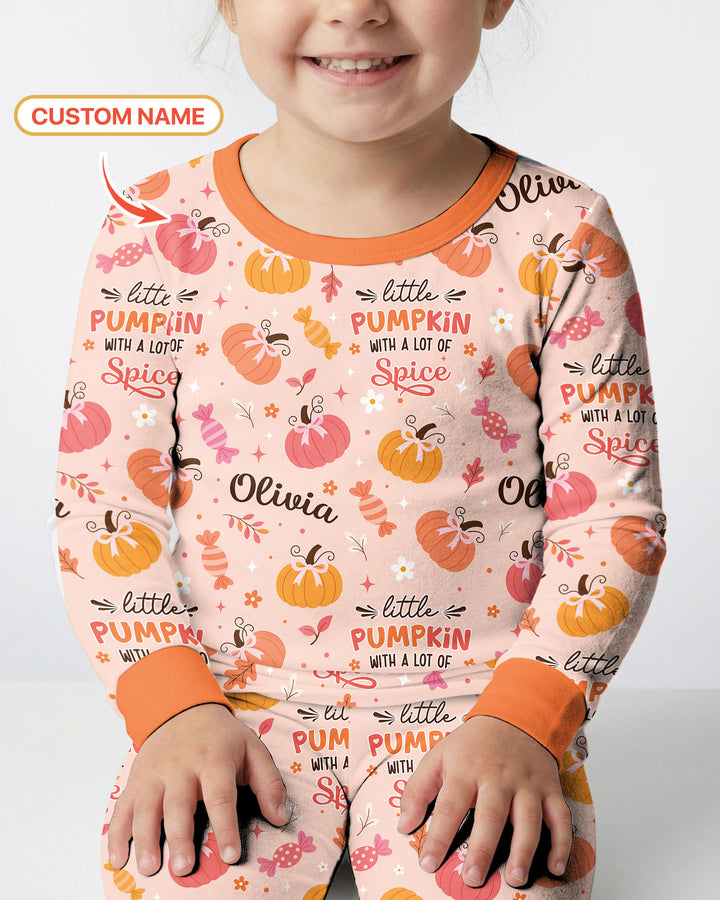 Custom Name Little Pumpkin With A Lot Of Spice Bamboo Two Piece Long Sleeve Pajama Set