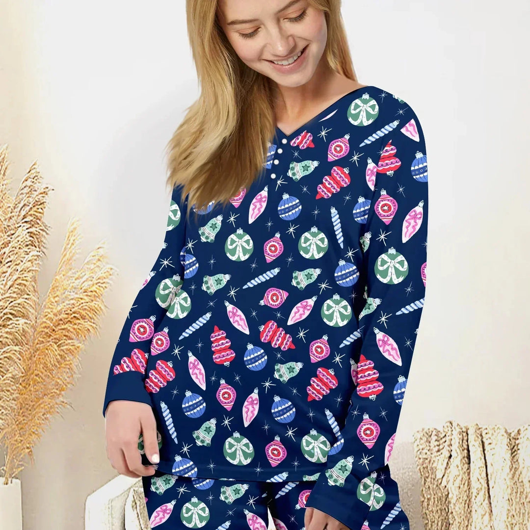 Ornaments Party Women Pajama Set , Ornaments Party Women Pajama Set - Only Shirt / S