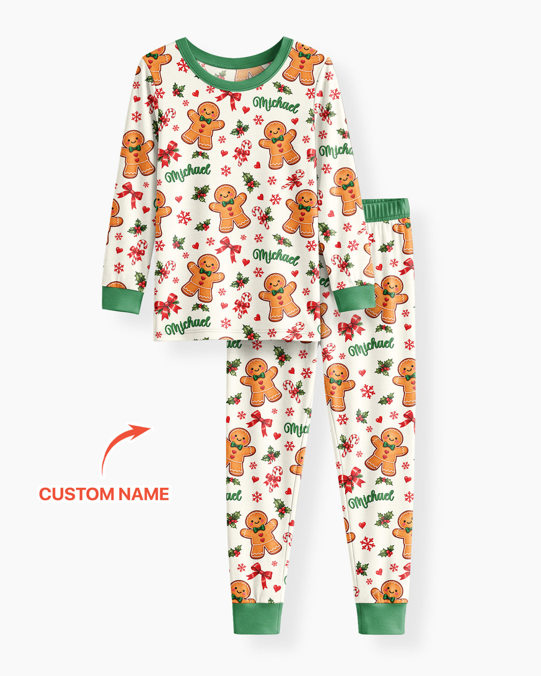 Custom Name Gingerbread Bamboo Two Piece Long Sleeve Pajama Set