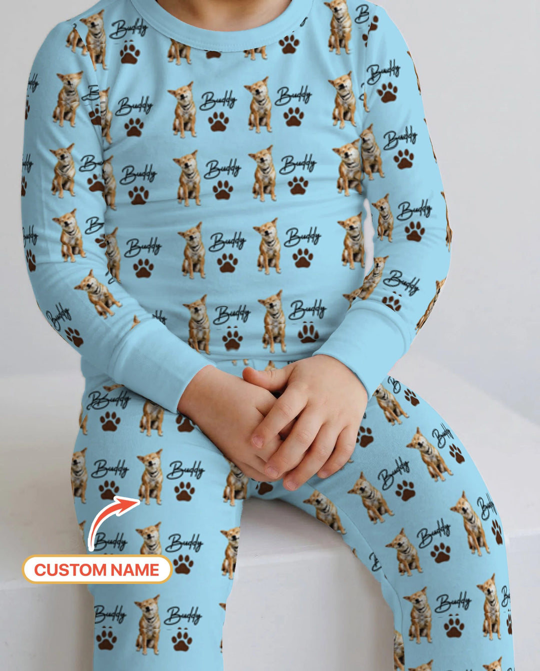 Personalized Pet Portrait Bamboo Two Piece Long Sleeve Pajama Set