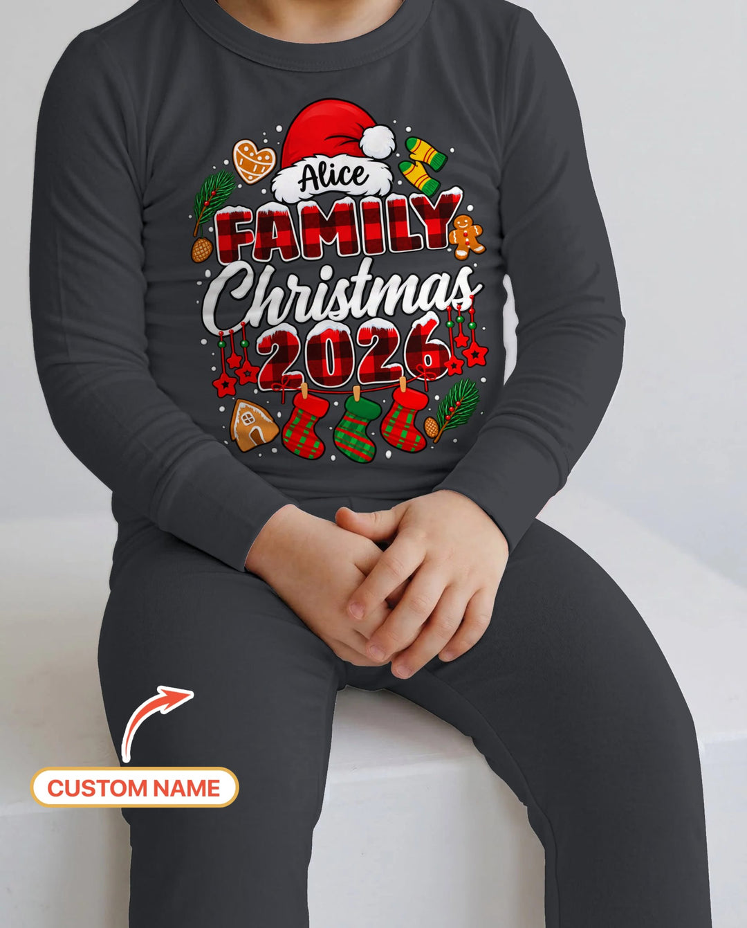 Custom Name Family Christmas 2026 Buffalo Plaid Bamboo Two Piece Long Sleeve Pajama Set