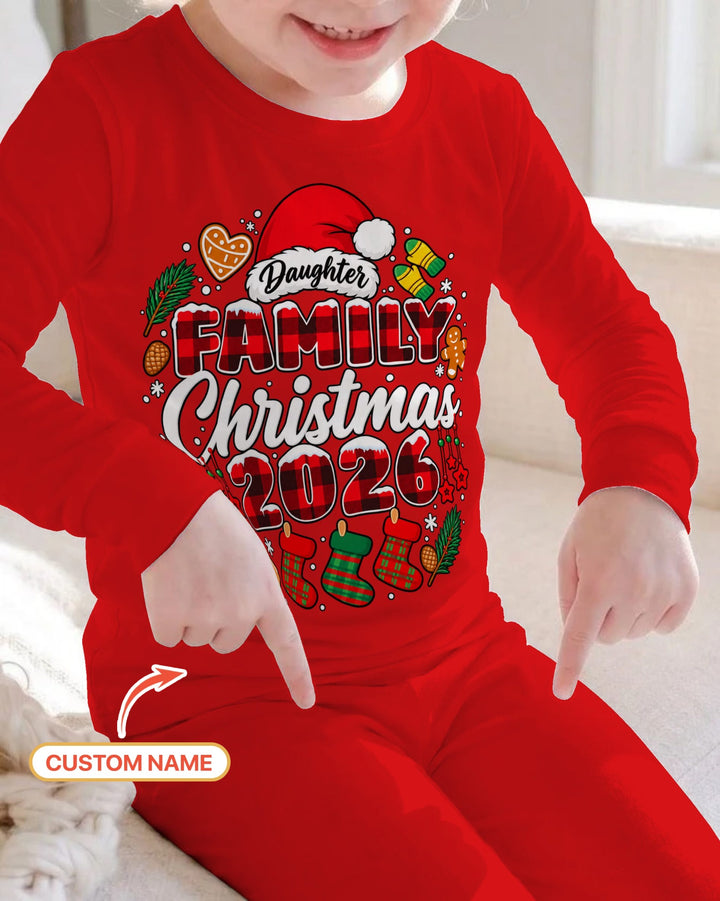 Custom Name Family Christmas 2026 Buffalo Plaid Bamboo Two Piece Long Sleeve Pajama Set
