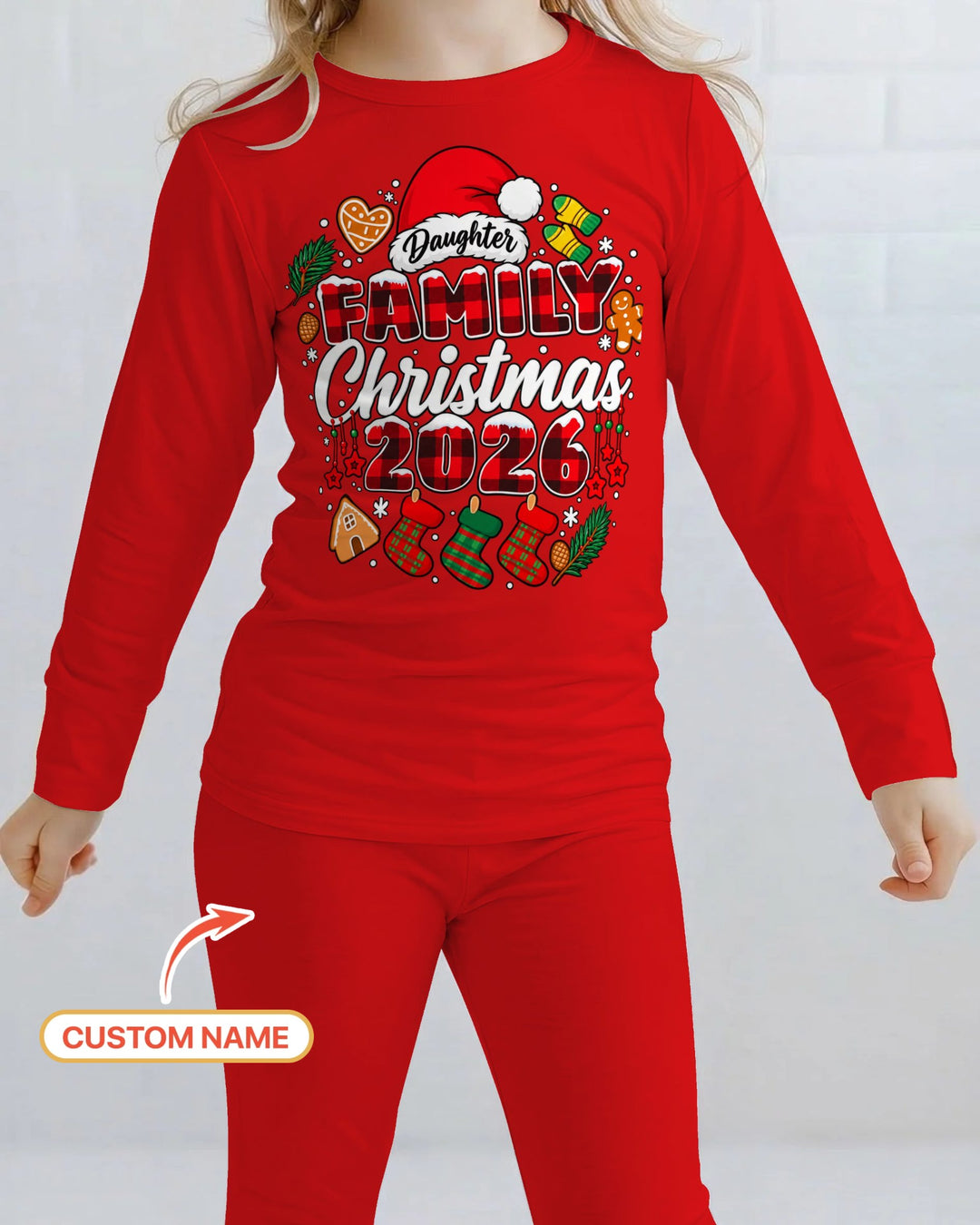 Custom Name Family Christmas 2026 Buffalo Plaid Bamboo Two Piece Long Sleeve Pajama Set