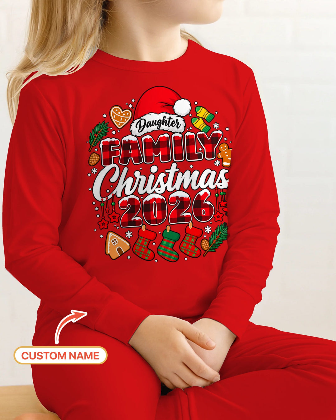 Custom Name Family Christmas 2026 Buffalo Plaid Bamboo Two Piece Long Sleeve Pajama Set