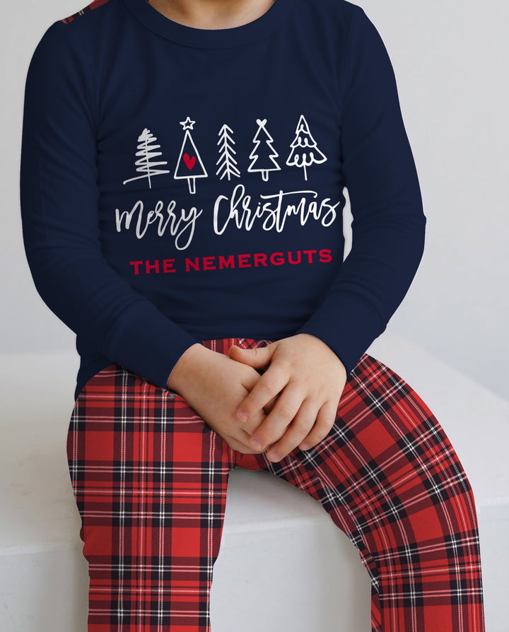 Custom Christmas Tree Bamboo Two Piece Long Sleeve Pajama Set