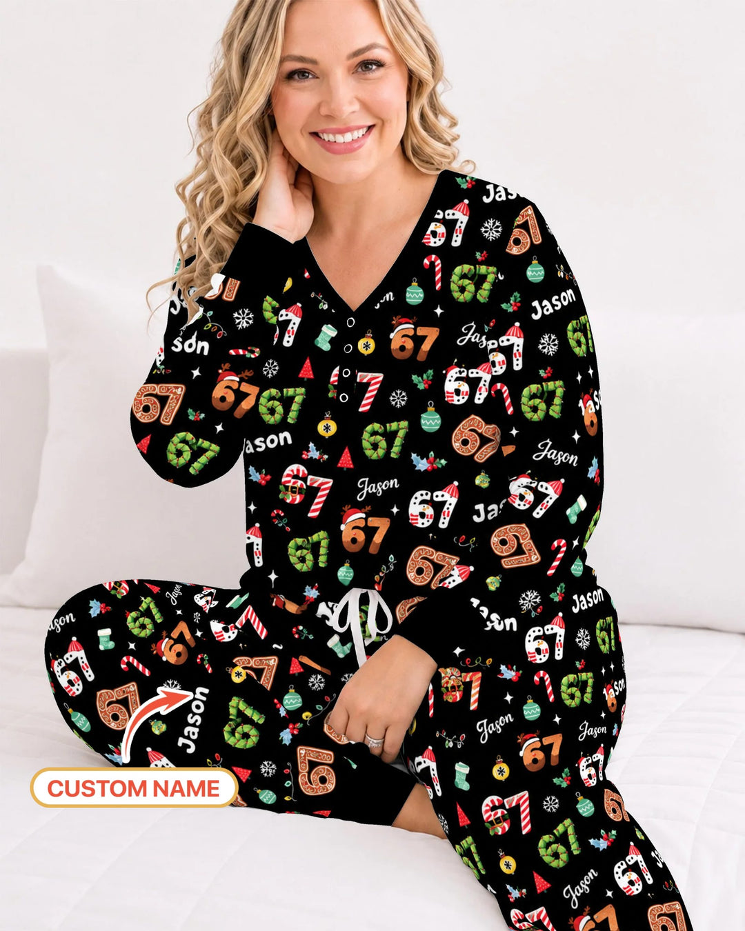 Custom '6 7' Six Seven Christmas Slang Meme Bamboo Women Pajama Set