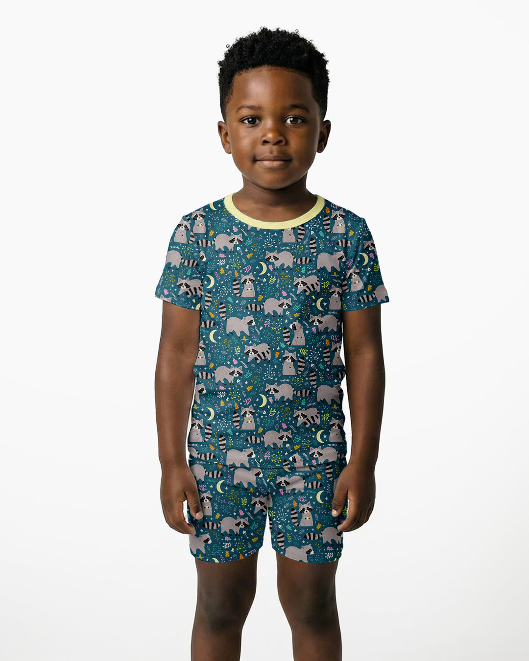 Midnight Raccoons Bamboo Two Piece Short Sleeve Shorts Pajama Set