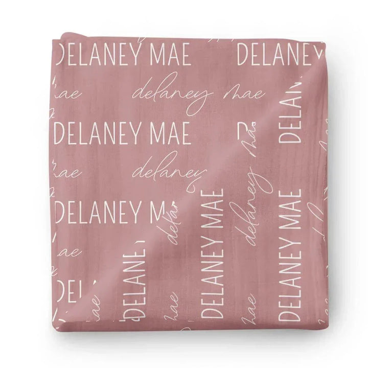 Personalized Baby Name Swaddle Blanket Block & Script , Personalized Baby Name Swaddle Blanket Block & Script - Script / Light Dusty Rose