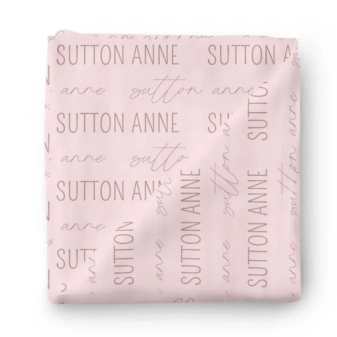 Personalized Baby Name Swaddle Blanket Block & Script , Personalized Baby Name Swaddle Blanket Block & Script - Script / Blush