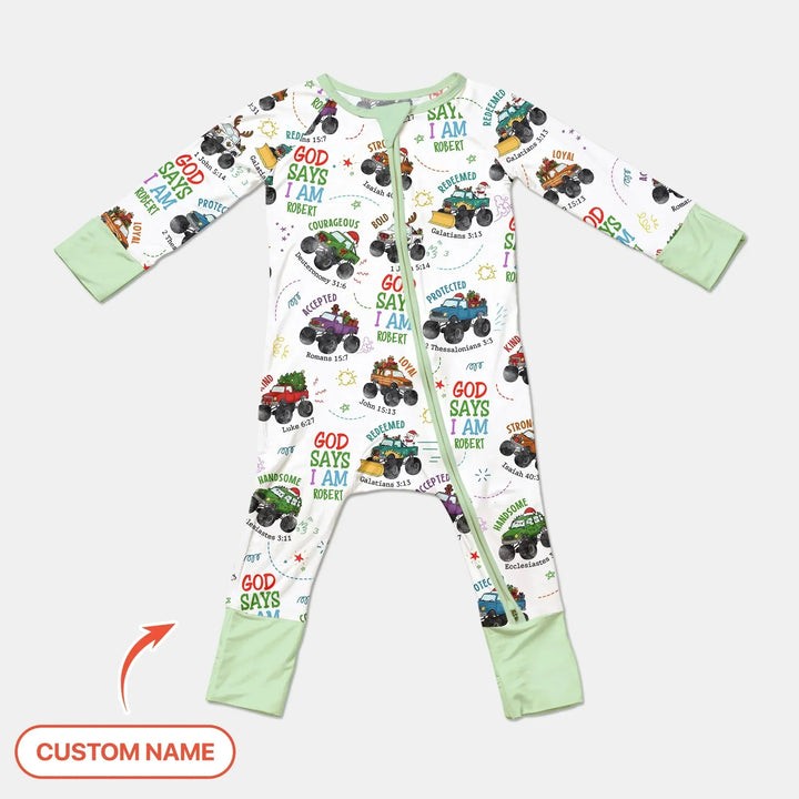 Personalized God Says I Am Christmas Monster Truck Convertible Zippy , Personalized God Says I Am Christmas Monster Truck Convertible Zippy - 0-3M