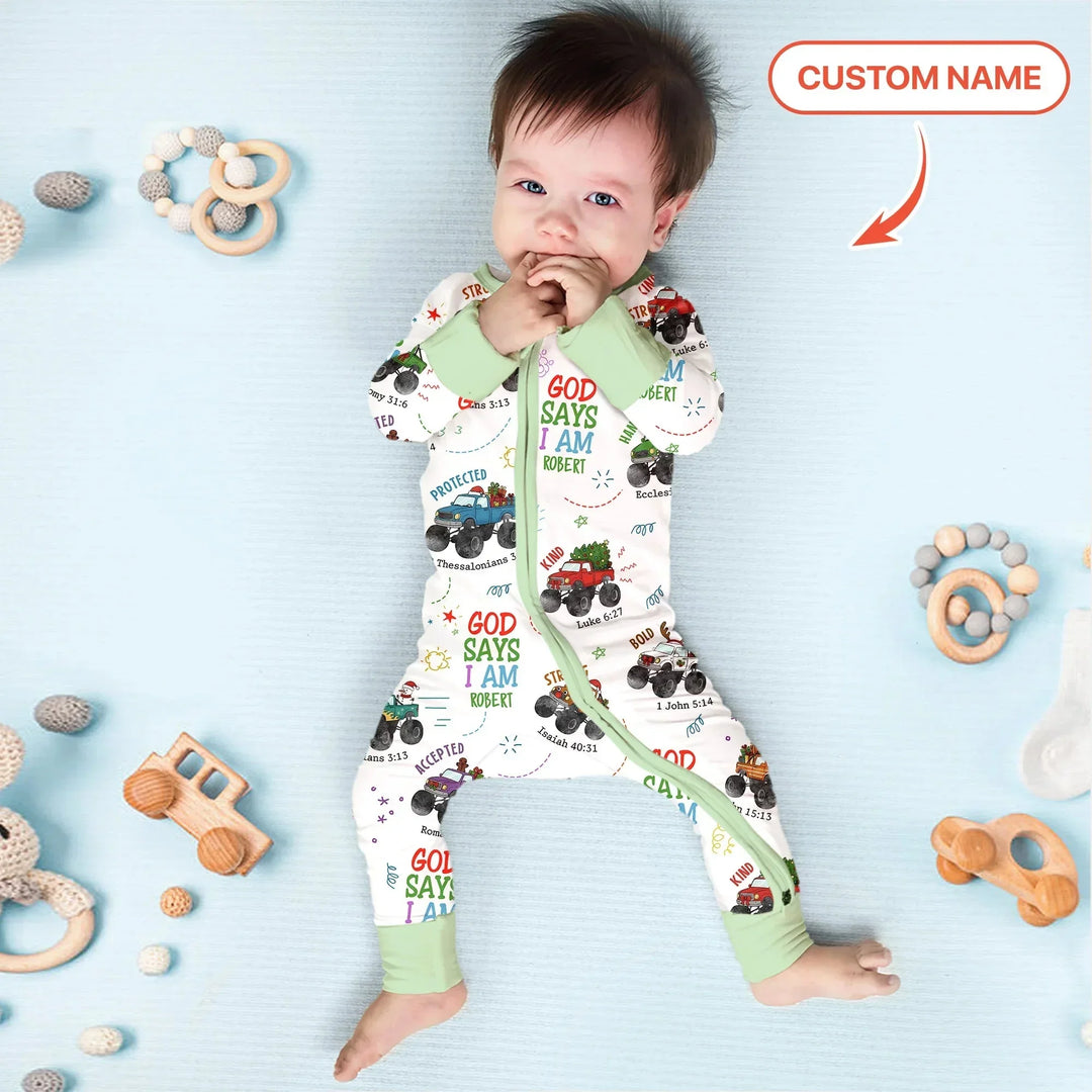 Personalized God Says I Am Christmas Monster Truck Convertible Zippy , Personalized God Says I Am Christmas Monster Truck Convertible Zippy - 0-3M