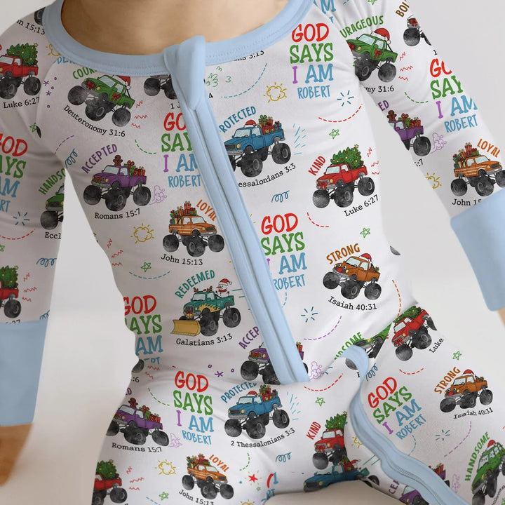 Personalized God Says I Am Christmas Monster Truck Convertible Zippy , Personalized God Says I Am Christmas Monster Truck Convertible Zippy - 0-3M