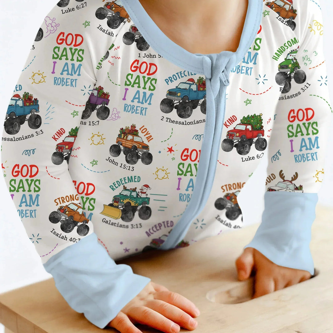 Personalized God Says I Am Christmas Monster Truck Convertible Zippy , Personalized God Says I Am Christmas Monster Truck Convertible Zippy - 0-3M