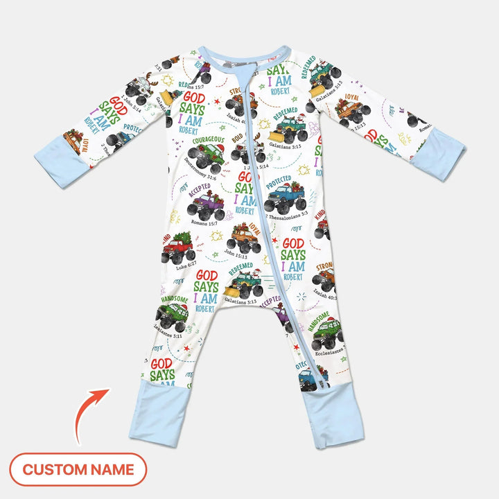 Personalized God Says I Am Christmas Monster Truck Convertible Zippy , Personalized God Says I Am Christmas Monster Truck Convertible Zippy - 0-3M