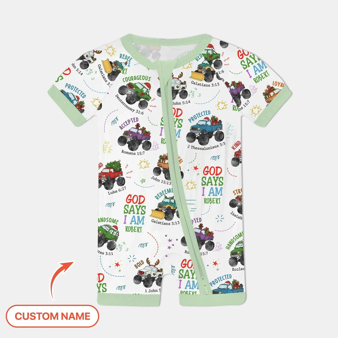 Personalized God Says I Am Christmas Monster Truck Shorty Zippy , Personalized God Says I Am Christmas Monster Truck Shorty Zippy - 0-3M