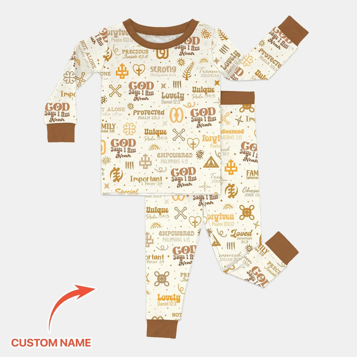 Personalized God Says I Am Custom Name Two Piece Long Sleeve Pajama Set , Personalized God Says I Am Custom Name Two Piece Long Sleeve Pajama Set - 12-18M