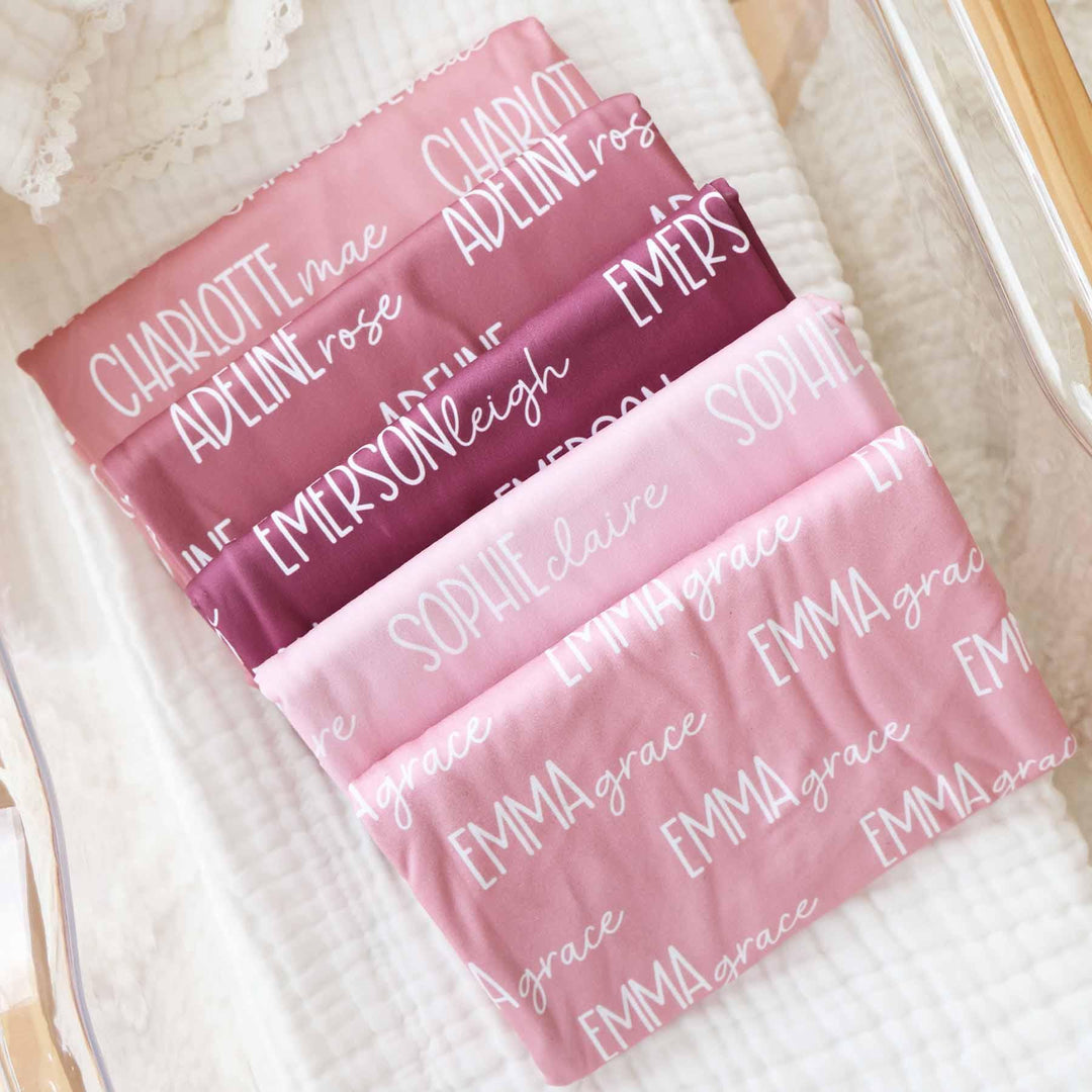Personalized Pinks Baby Name Swaddle Blanket Font Duo , Personalized Pinks Baby Name Swaddle Blanket Font Duo - Vintage Rose
