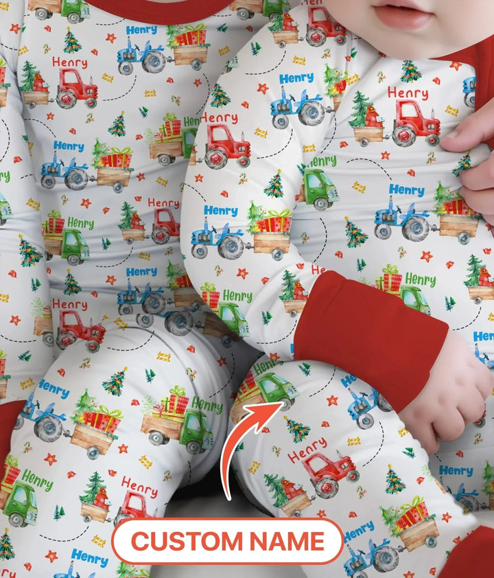 Personalized Santa's Little Builders Two Piece Long Sleeve Pajama Set , Personalized Santa's Little Builders Two Piece Long Sleeve Pajama Set - 12-18M
