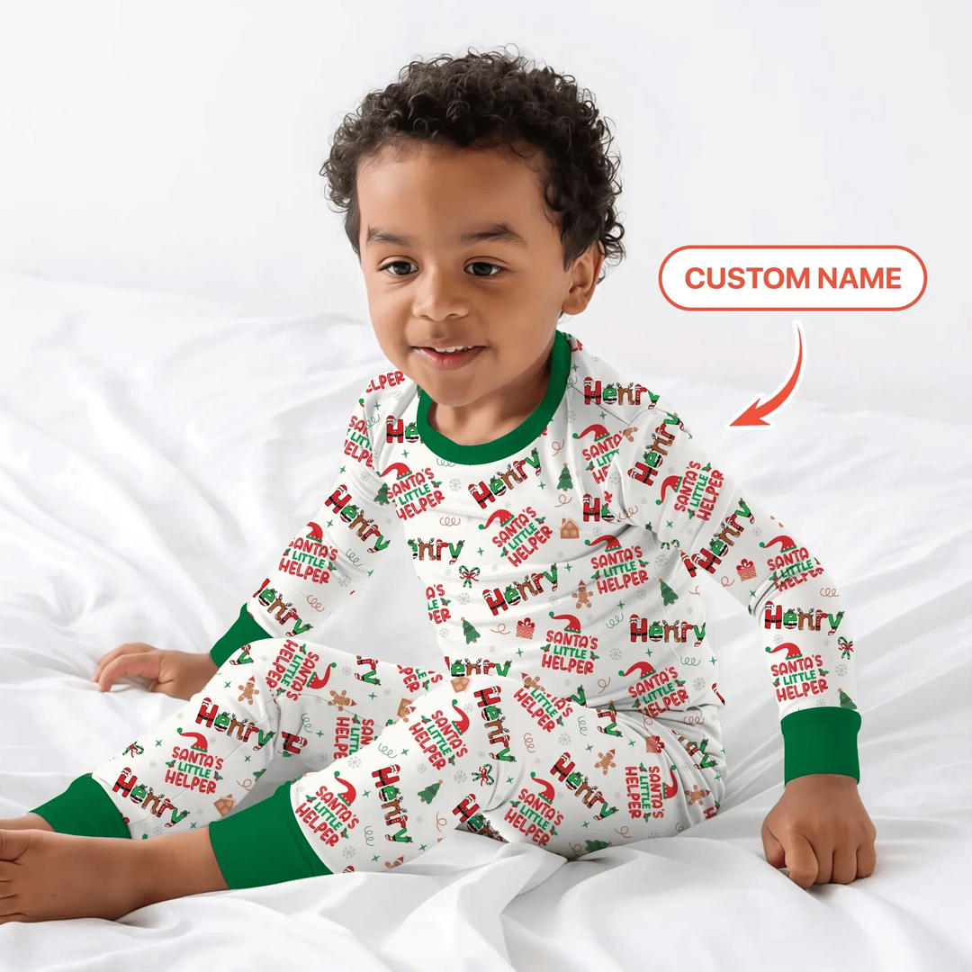 Personalized Santa's Little Helper Two Piece Long Sleeve Pajama Set , Personalized Santa's Little Helper Two Piece Long Sleeve Pajama Set - 12-18M
