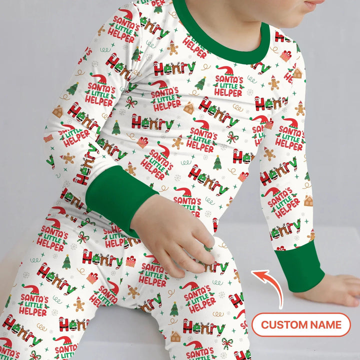Personalized Santa's Little Helper Two Piece Long Sleeve Pajama Set , Personalized Santa's Little Helper Two Piece Long Sleeve Pajama Set - 12-18M