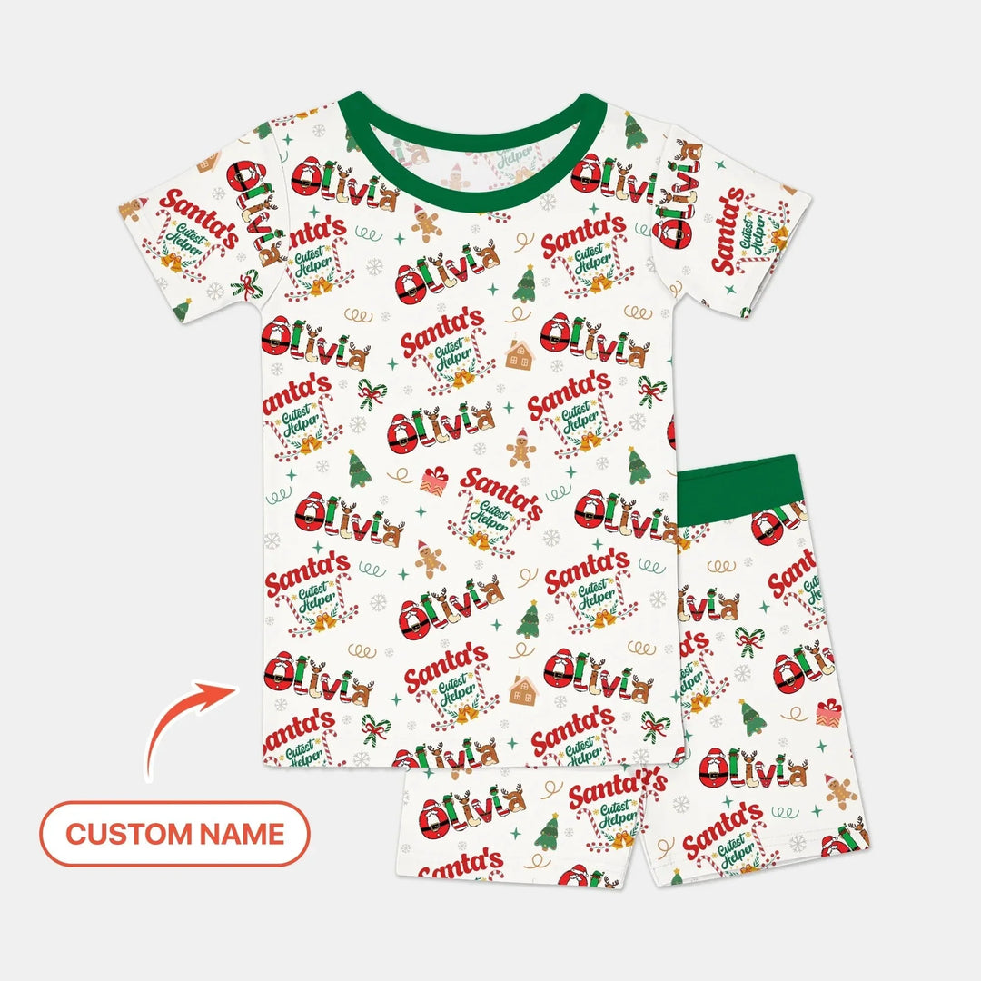 Personalized Santa's Little Helper Two Piece Short Sleeve Shorts Pajama Set , Personalized Santa's Little Helper Two Piece Short Sleeve Shorts Pajama Set - 12-18M