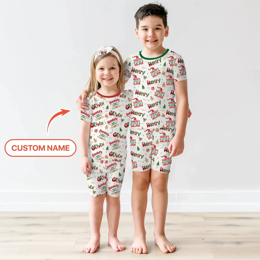 Personalized Santa's Little Helper Two Piece Short Sleeve Shorts Pajama Set , Personalized Santa's Little Helper Two Piece Short Sleeve Shorts Pajama Set - 12-18M