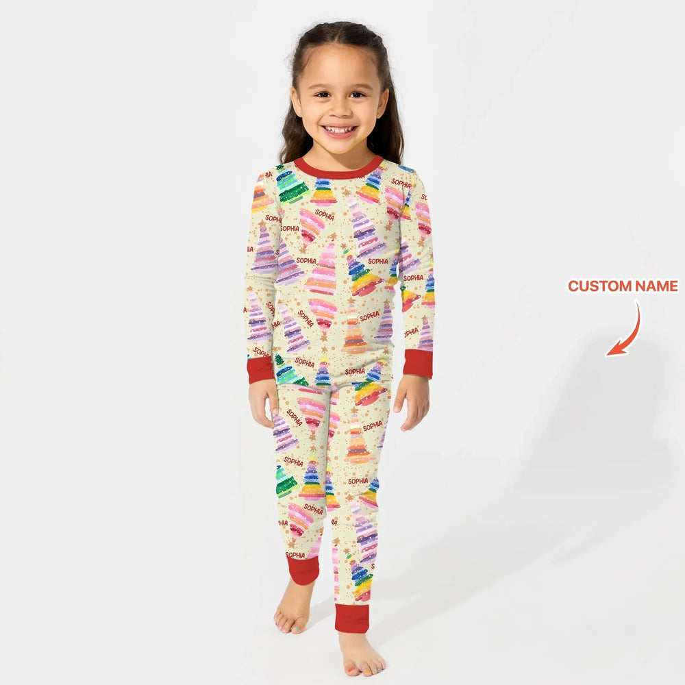 Personalized Twinkle Christmas Trees Two Piece Long Sleeve Pajama Set , Personalized Twinkle Christmas Trees Two Piece Long Sleeve Pajama Set - 12-18M