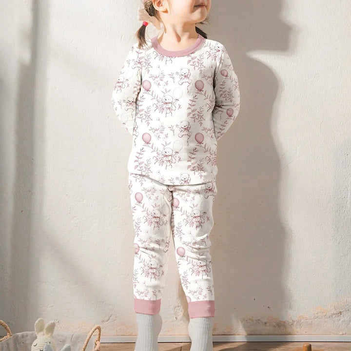 Pink Bear Toile de jouy Two Piece Long Sleeve Pajama Set , Pink Bear Toile de jouy Two Piece Long Sleeve Pajama Set - 12-18M