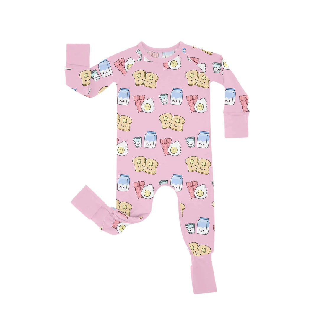 Pink Breakfast Buddies Crescent Zippered Romper , Pink Breakfast Buddies Crescent Zippered Romper - Newborn