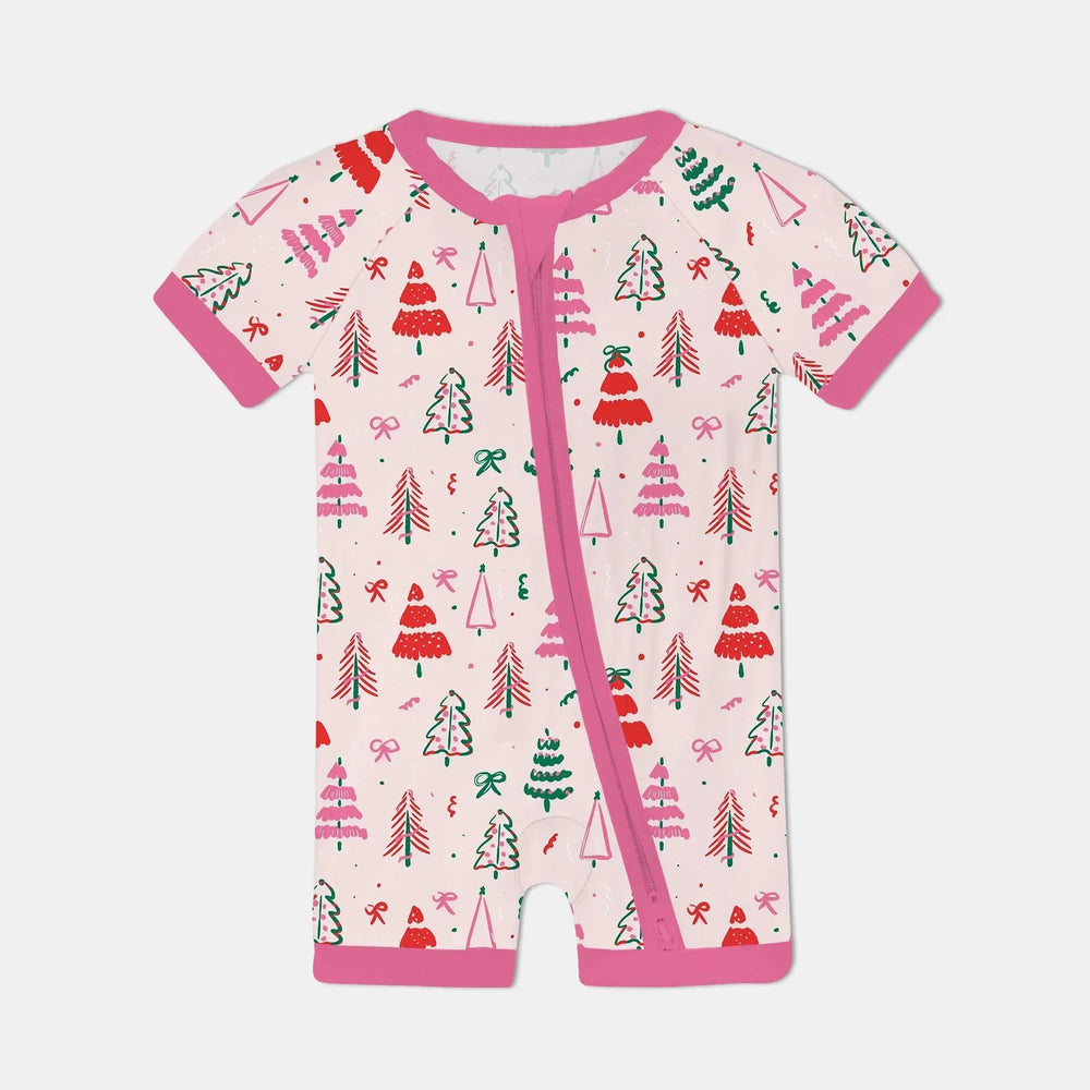 Pink Christmas Tree Farm Shorty Zippy , Pink Christmas Tree Farm Shorty Zippy - 0-3M