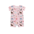 Pink Farm Animals Shorty Zippered Romper , Pink Farm Animals Shorty Zippered Romper - 0-3M