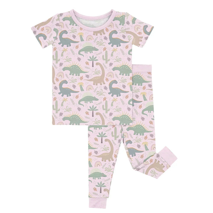 Pink Jurassic Jungle Two Piece Short Sleeve Pajama Set , Pink Jurassic Jungle Two Piece Short Sleeve Pajama Set - 12-18M
