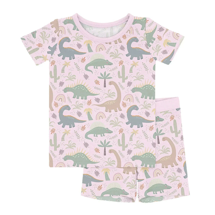 Pink Jurassic Jungle Two Piece Short Sleeve Shorts Pajama Set , Pink Jurassic Jungle Two Piece Short Sleeve Shorts Pajama Set - 12-18M