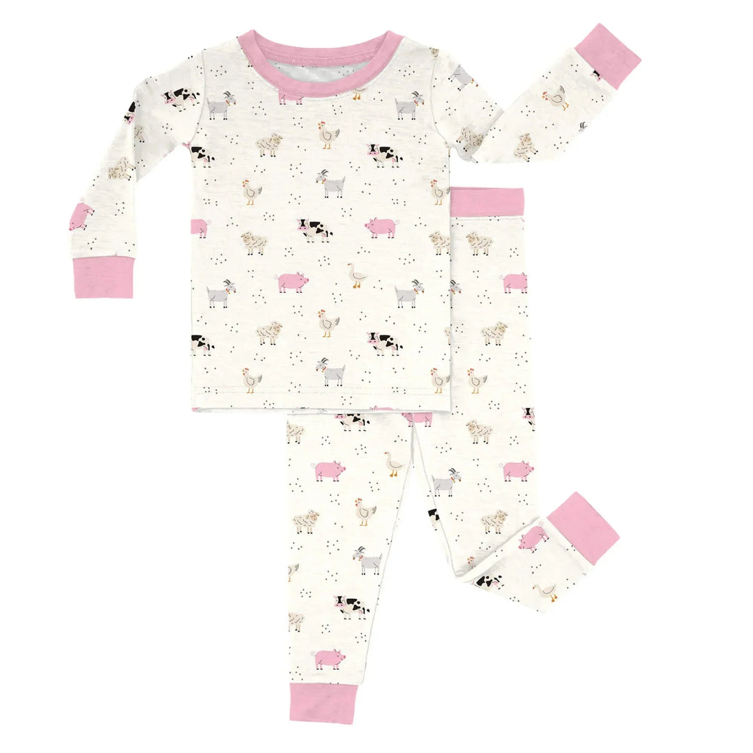 Pink Sleepy Farm Animals Two Piece Pajama Set , Pink Sleepy Farm Animals Two Piece Pajama Set - 12-18M