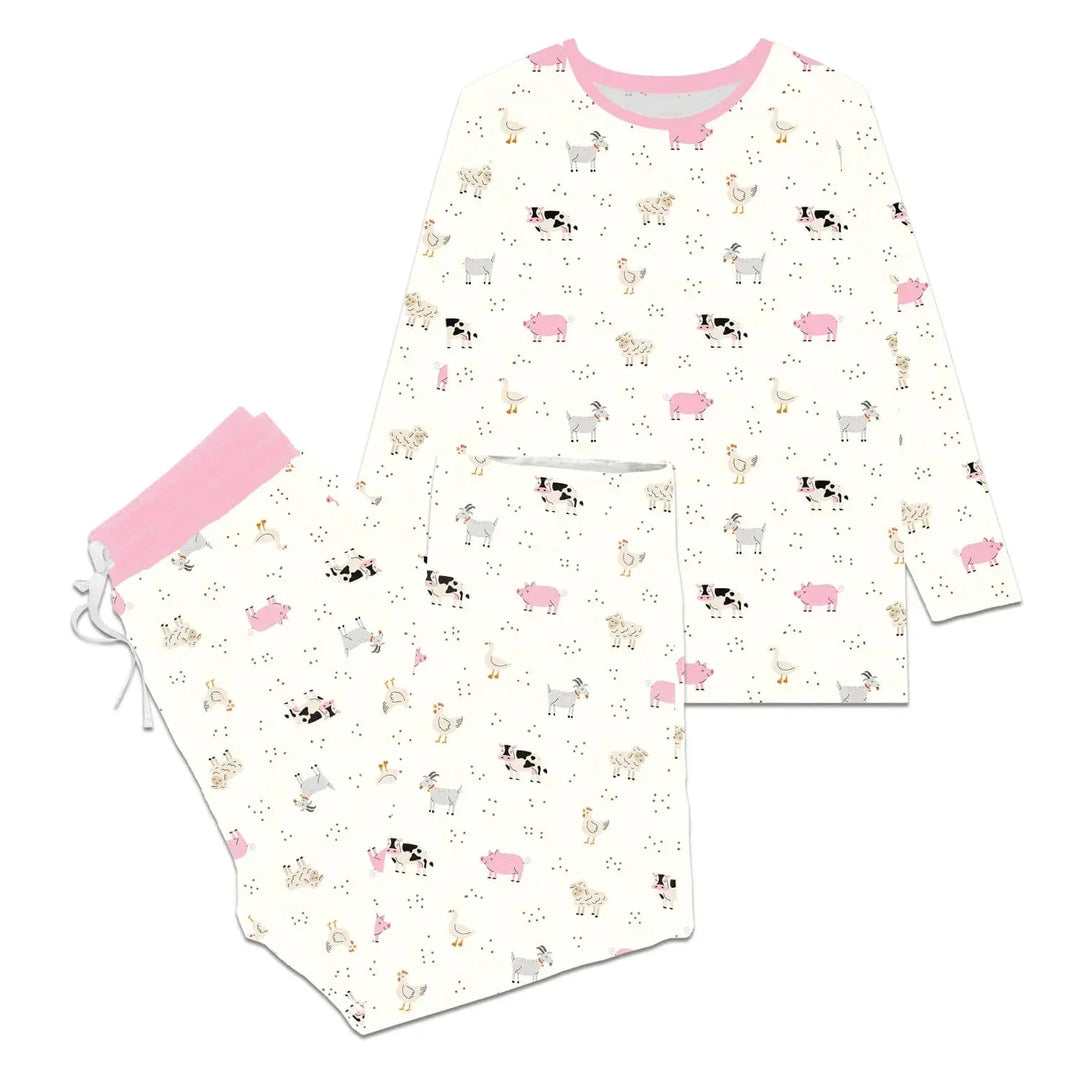 Pink Sleepy Farm Animals Women Pajama Set , Pink Sleepy Farm Animals Women Pajama Set - S