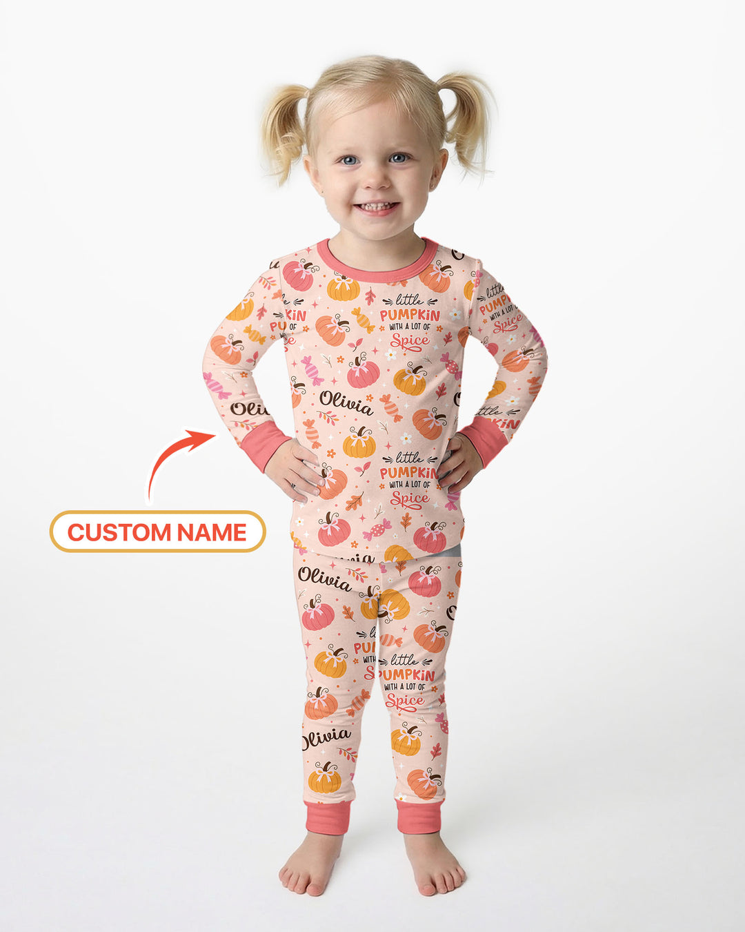 Custom Name Little Pumpkin With A Lot Of Spice Bamboo Two Piece Long Sleeve Pajama Set