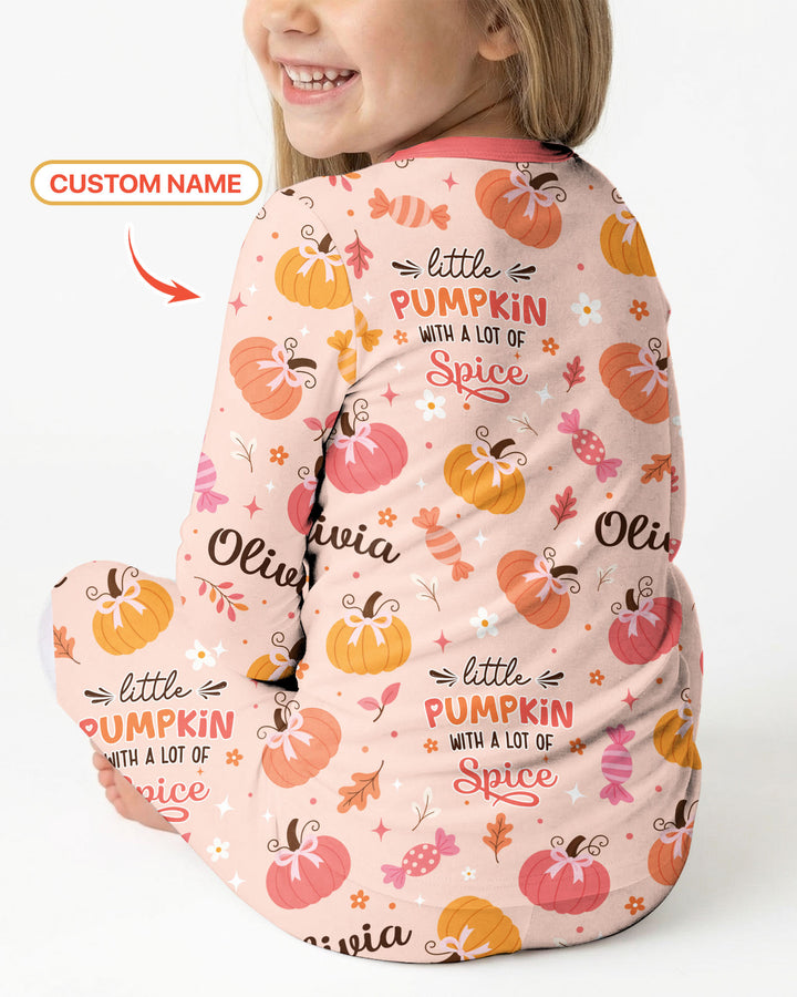 Custom Name Little Pumpkin With A Lot Of Spice Bamboo Two Piece Long Sleeve Pajama Set